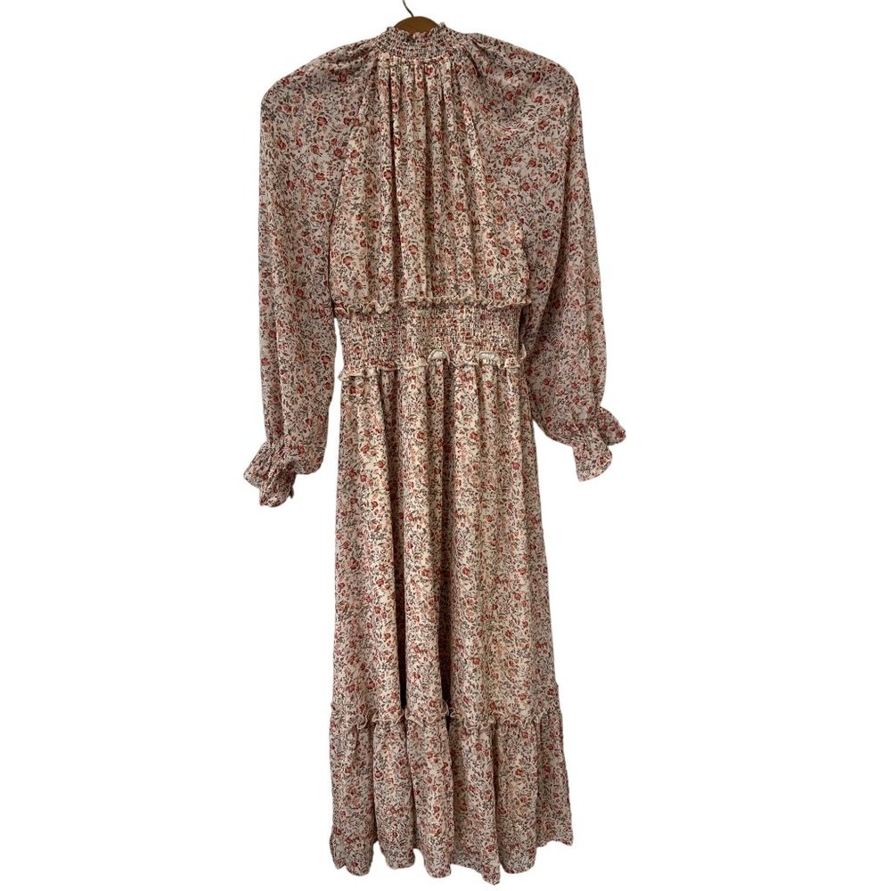 In Loom Floral Smocked Ruffled Dutton Tiered Midi Dress Womens M Boho Hippie NEW - Picture 2 of 7